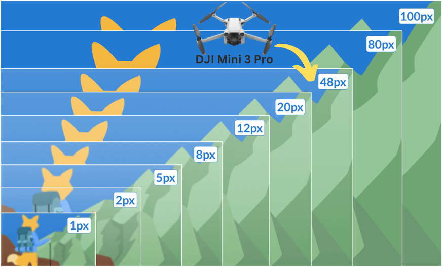 Die DJI Mini 3 Pro befindet sich auf der Megapixel Skala im Vergleich.